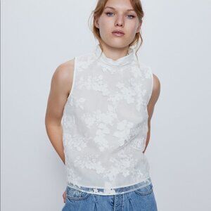 Zara SEMI-SHEER ORGANZA TOP Sleeveless High Neck